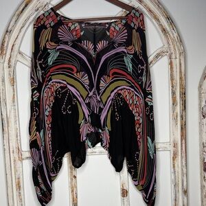 Free People Black Multicolor Blouse- Size Small/Medium